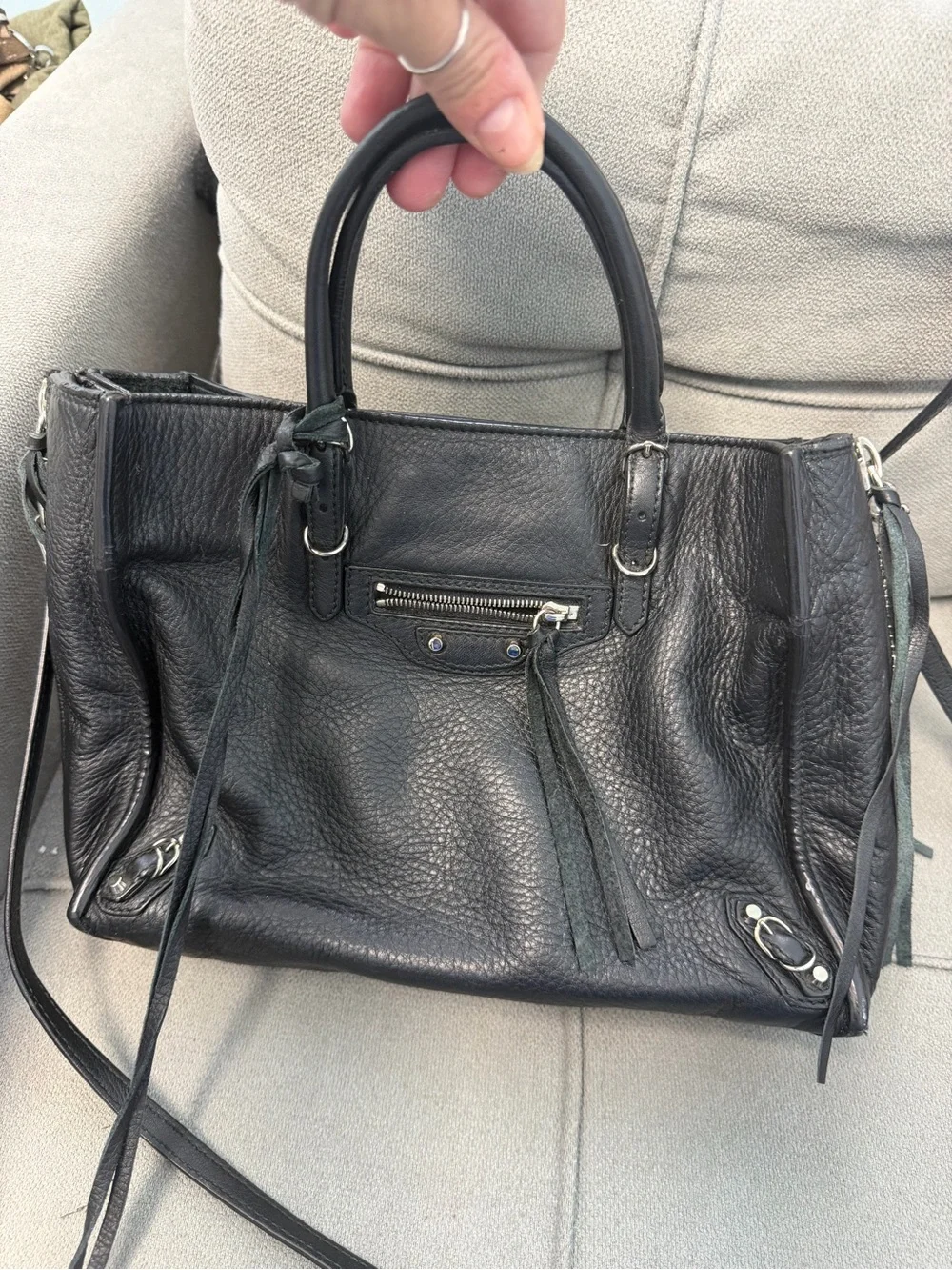 Balenciaga Black Leather Double-Handle Shoulder Bag